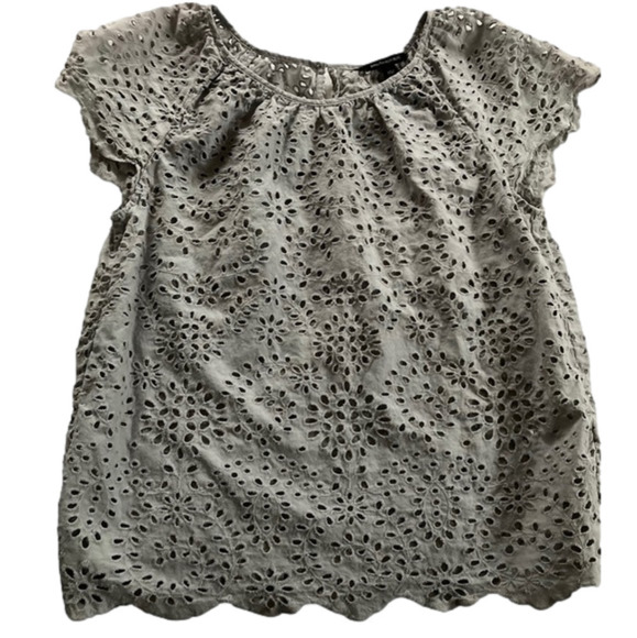 Banana REPUBLIC gray embroidered eyelet raglan flutter sleeve top. Size XS - Picture 1 of 8